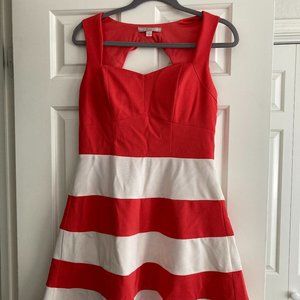 Pink and white stripe sweetheart neckline flare dress M